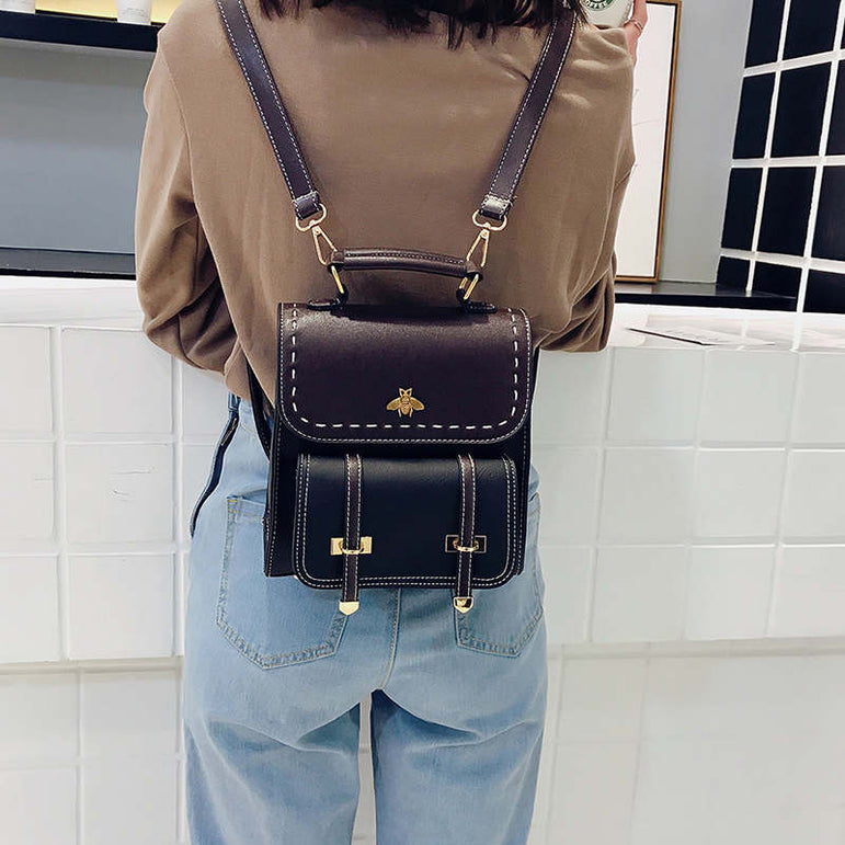 Vintage Pu Leather Women Backpack