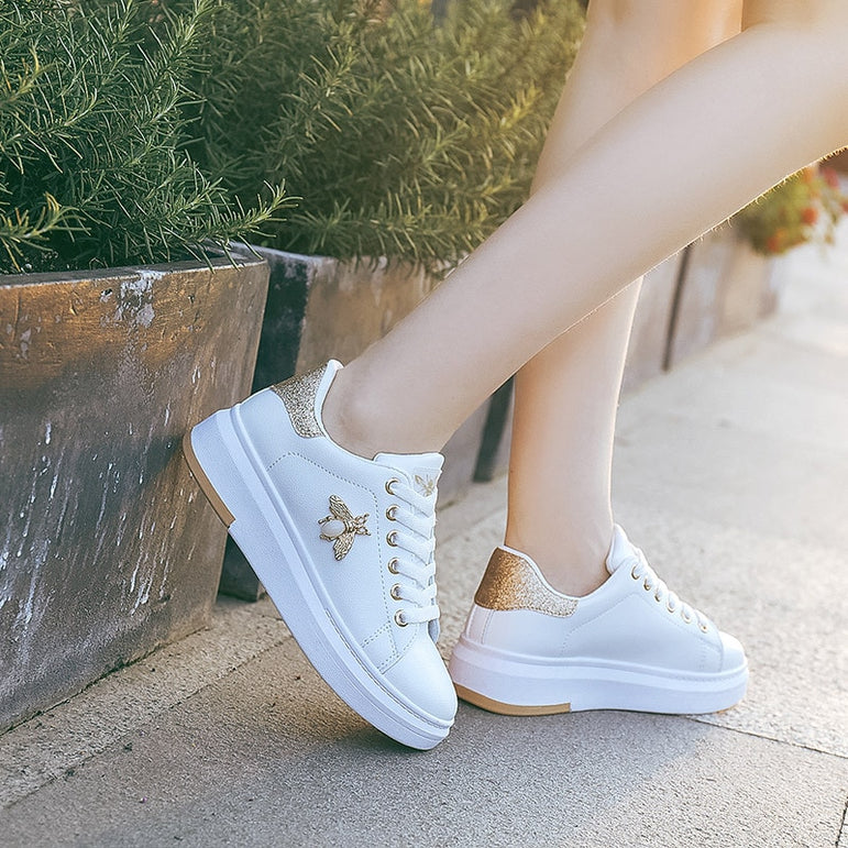 Fashion Breathable PU Leather Women Sneakers