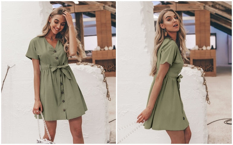 Simplee Vintage button women dress