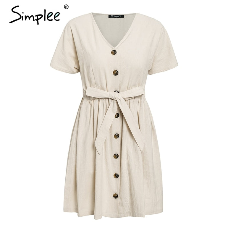 Simplee Vintage button women dress