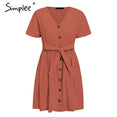 Simplee Vintage button women dress