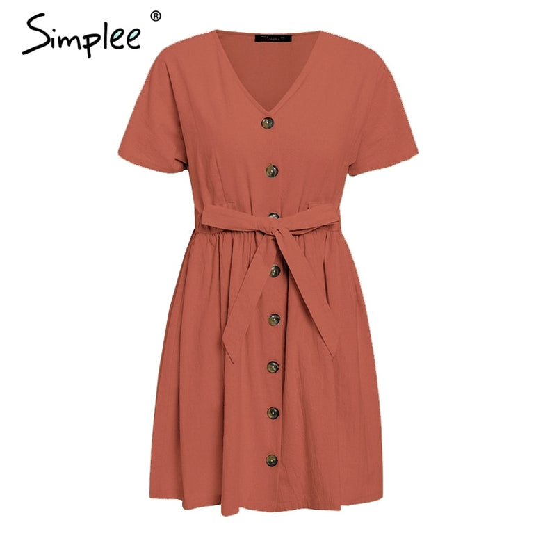 Simplee Vintage button women dress