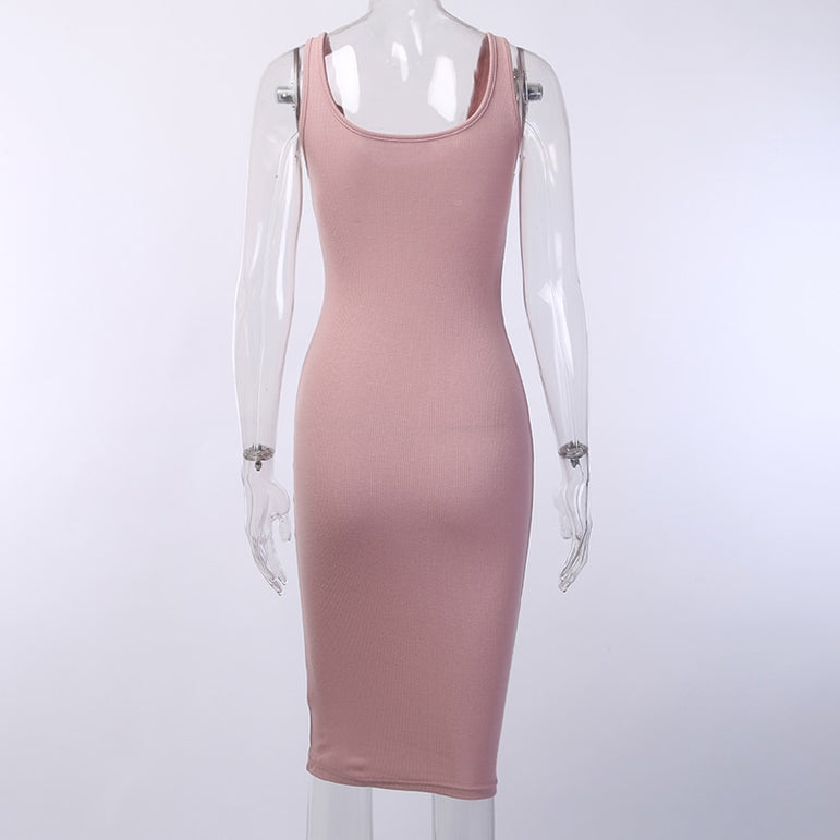 Knee-Length Dress Knitted Elastic Sleeveless