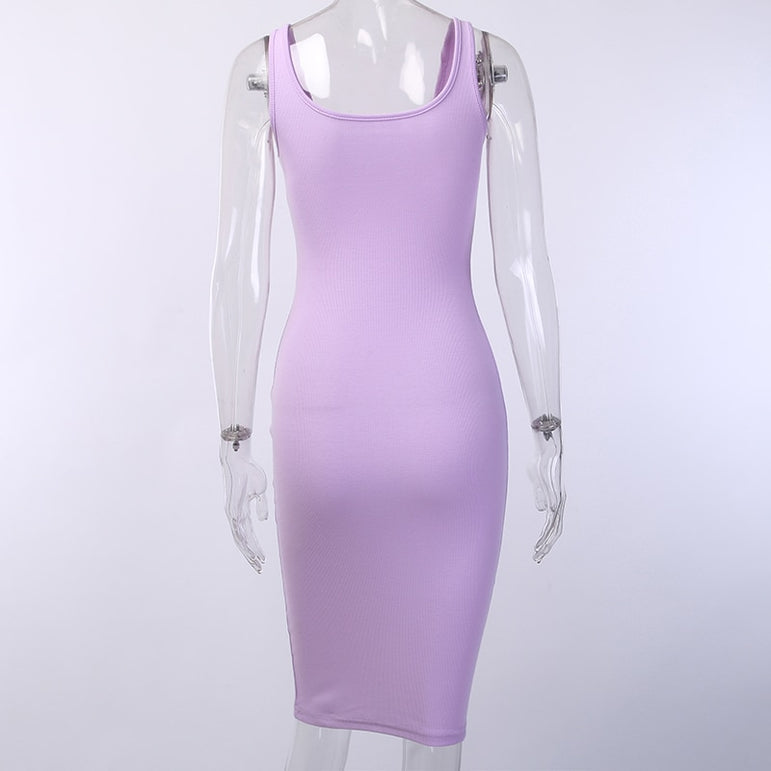 Knee-Length Dress Knitted Elastic Sleeveless