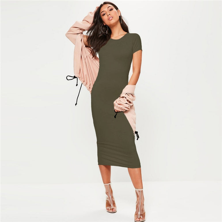 Spring Party Dress Fashion Solid O-Neck