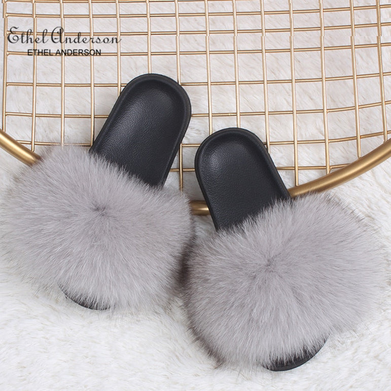 Fluffy Real FOX Fur Slides