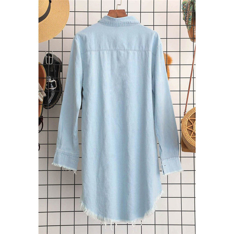 Cute Lady Long Sleeve Denim Shirt Dress