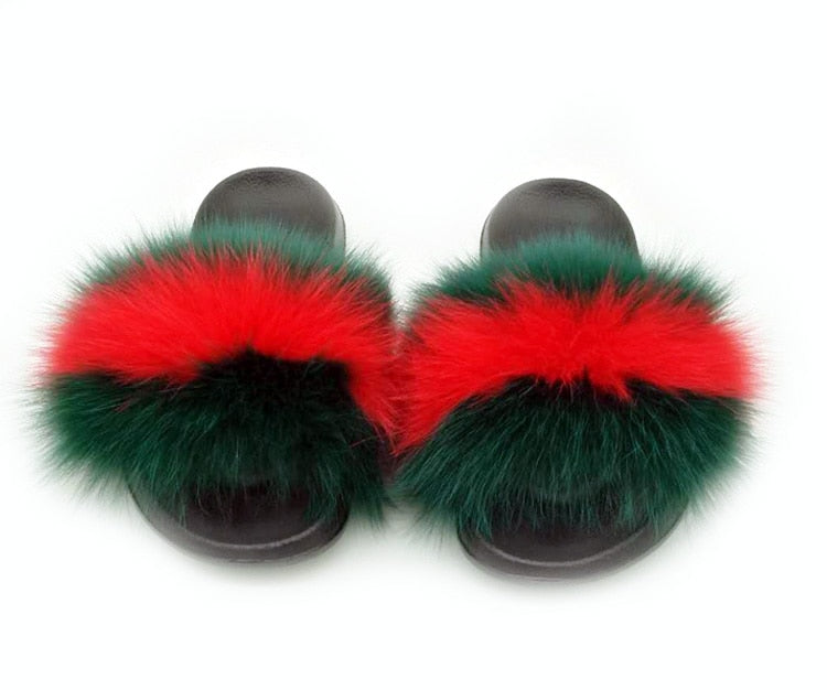 Real Fox Fur Slides Women Non-slip Slippers