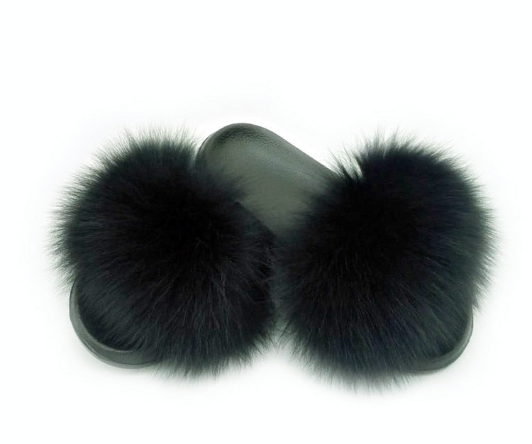 Real Fox Fur Slides Women Non-slip Slippers