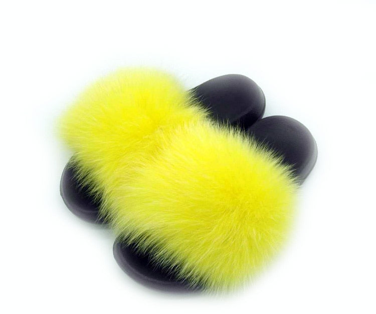 Real Fox Fur Slides Women Non-slip Slippers