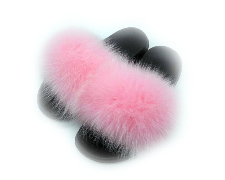 Real Fox Fur Slides Women Non-slip Slippers