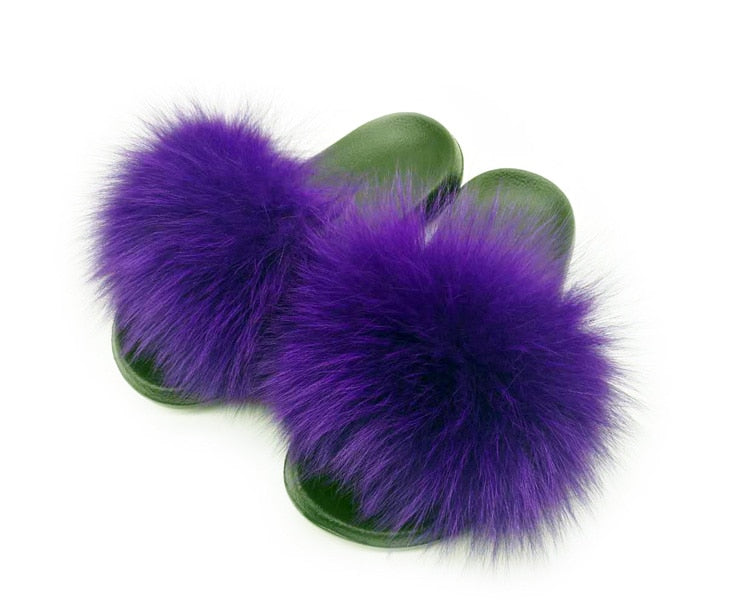 Real Fox Fur Slides Women Non-slip Slippers