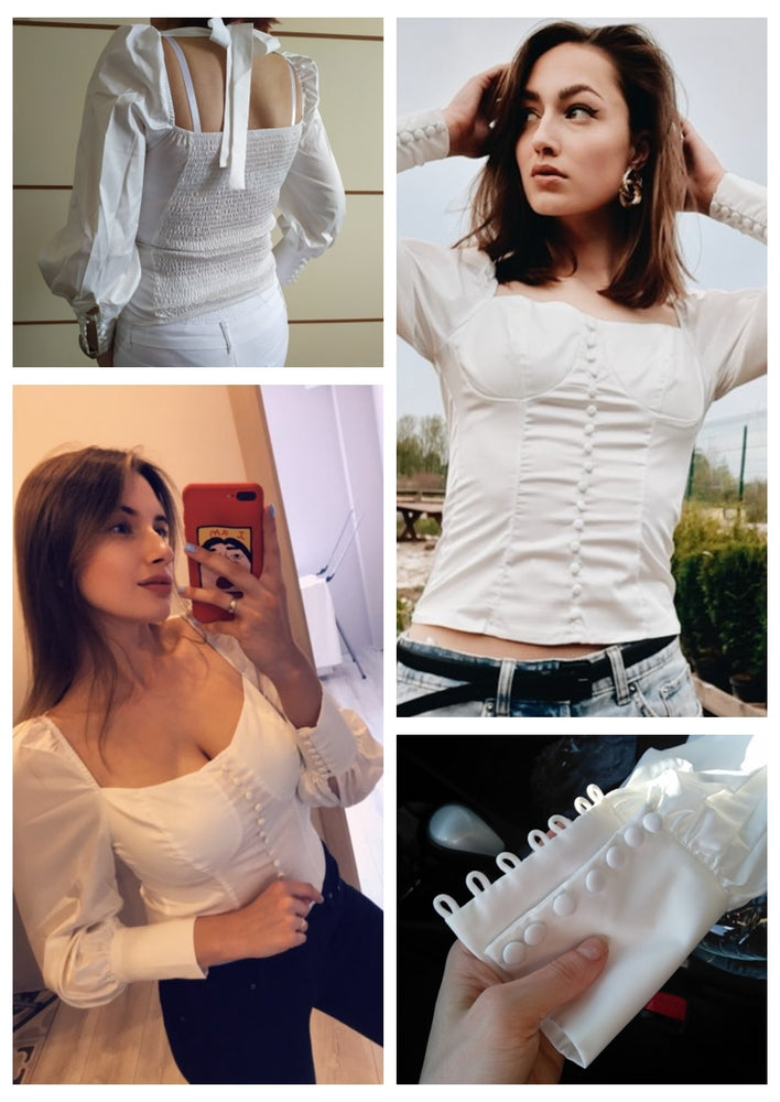 Square Collar White Tunic Women Blouse