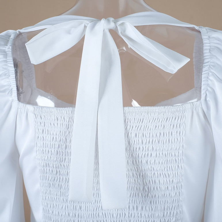 Square Collar White Tunic Women Blouse