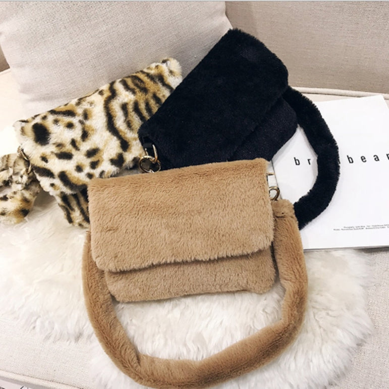 Faux Fur Shoulder Leopard Handbag