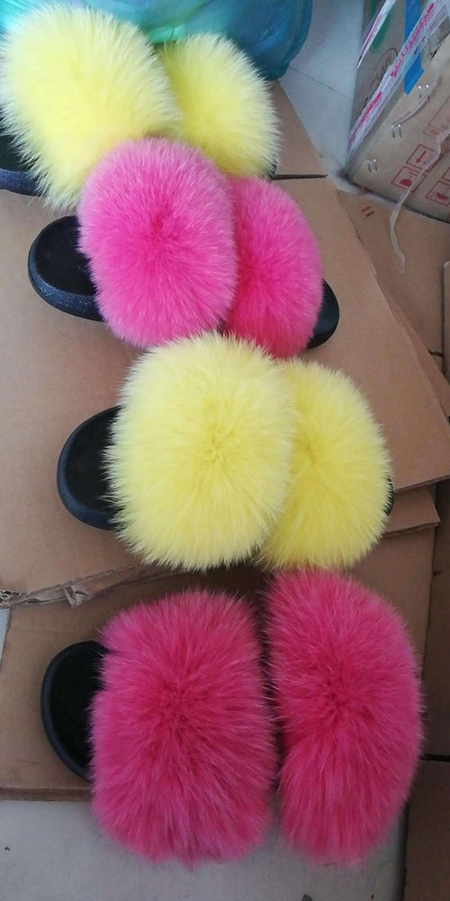 Flat Genuine Fox Fur Slippers