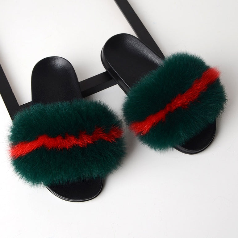 Flat Genuine Fox Fur Slippers