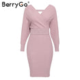 Sexy v-neck knitted dress women Elegant