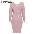 Sexy v-neck knitted dress women Elegant