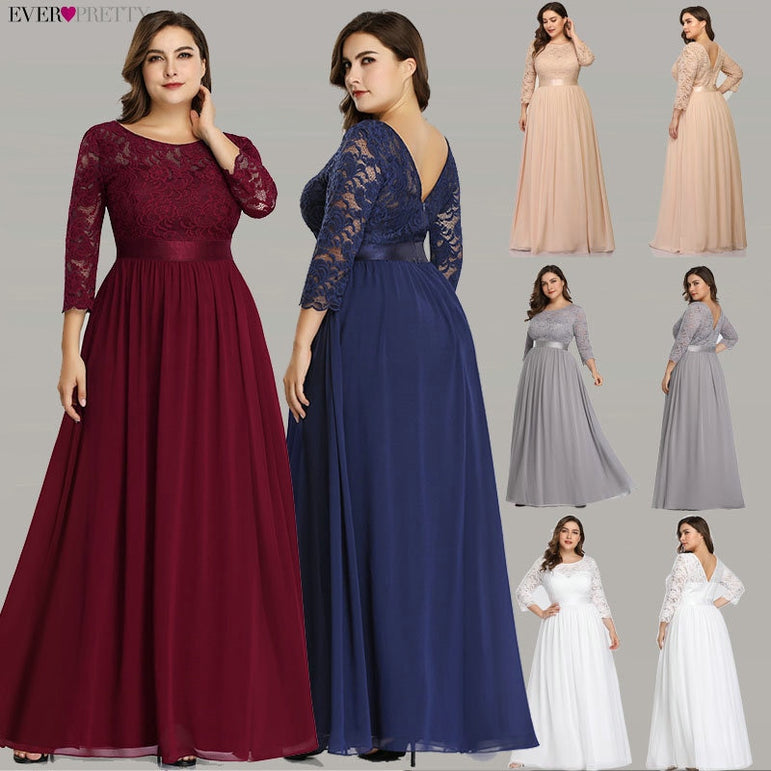 Wedding Party Dress Plus Size Elegant O Neck