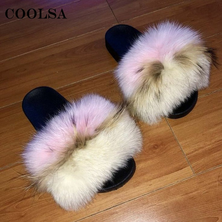 Fox Fur Slides Female Indoor Flip Flops