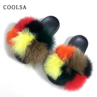 Fox Fur Slides Female Indoor Flip Flops