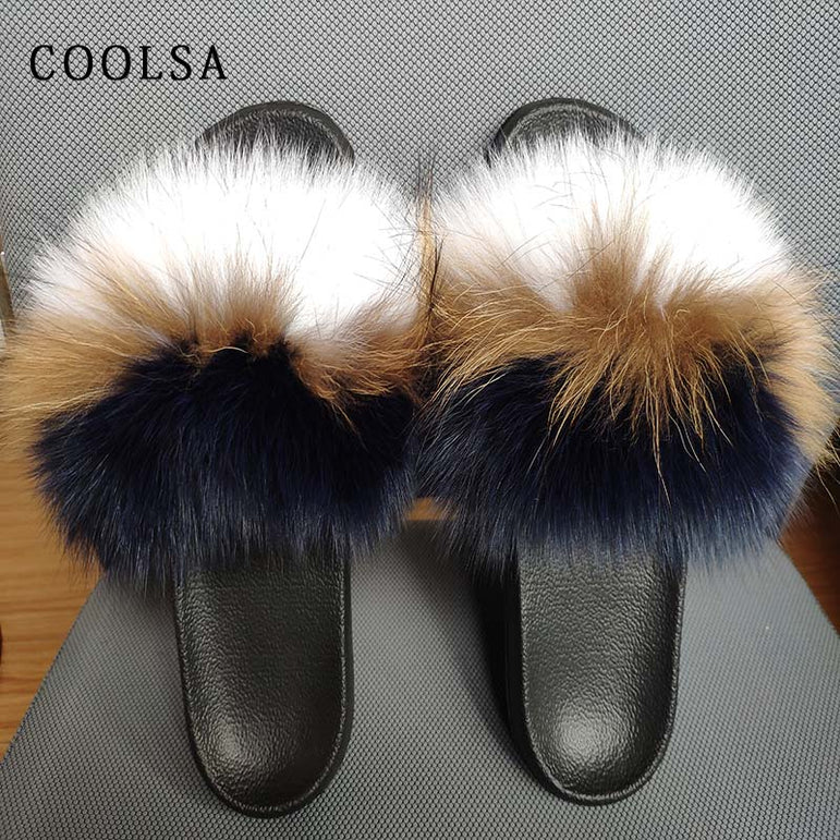 Fox Fur Slides Female Indoor Flip Flops