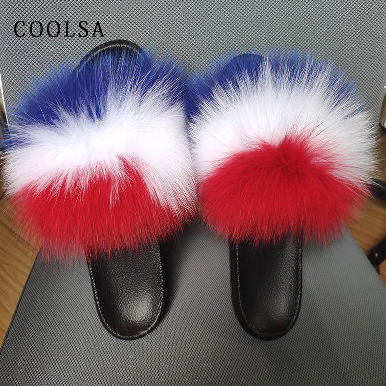 Fox Fur Slides Female Indoor Flip Flops