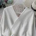 Elegant Sleeve V Neck Knitted White Dress