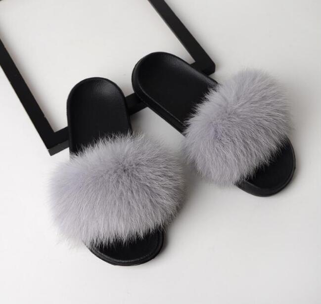 Summer Ladies Colorful Fox Fur Fluffy Slippers