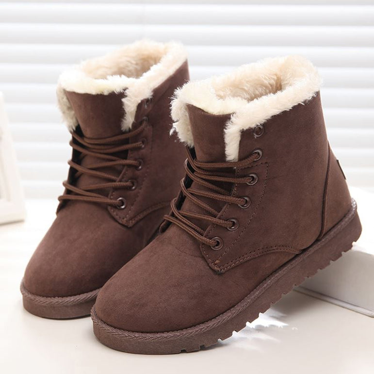 Women Snow Flat Lace Up Winter Ankle Boots