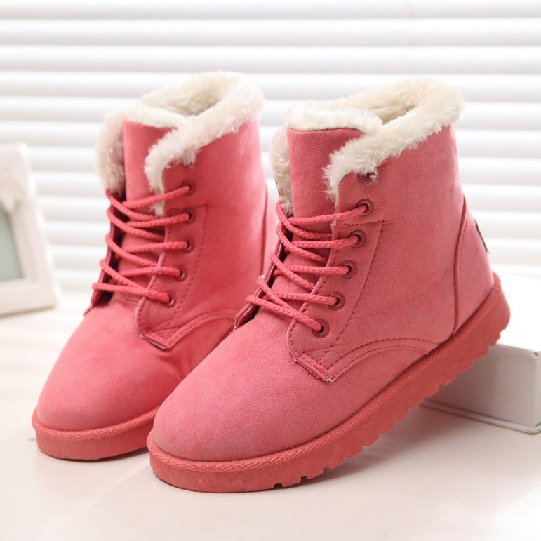 Women Snow Flat Lace Up Winter Ankle Boots