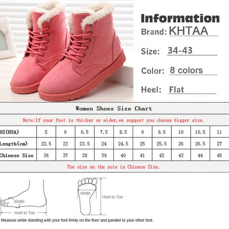 Women Snow Flat Lace Up Winter Ankle Boots