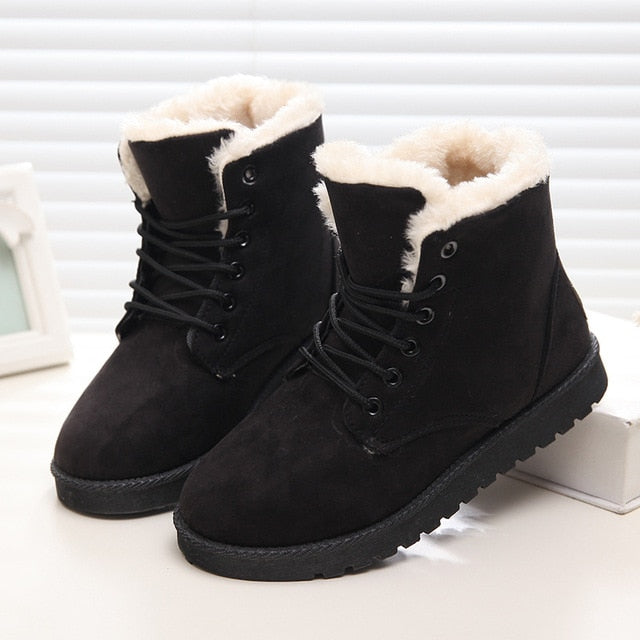 Women Snow Flat Lace Up Winter Ankle Boots