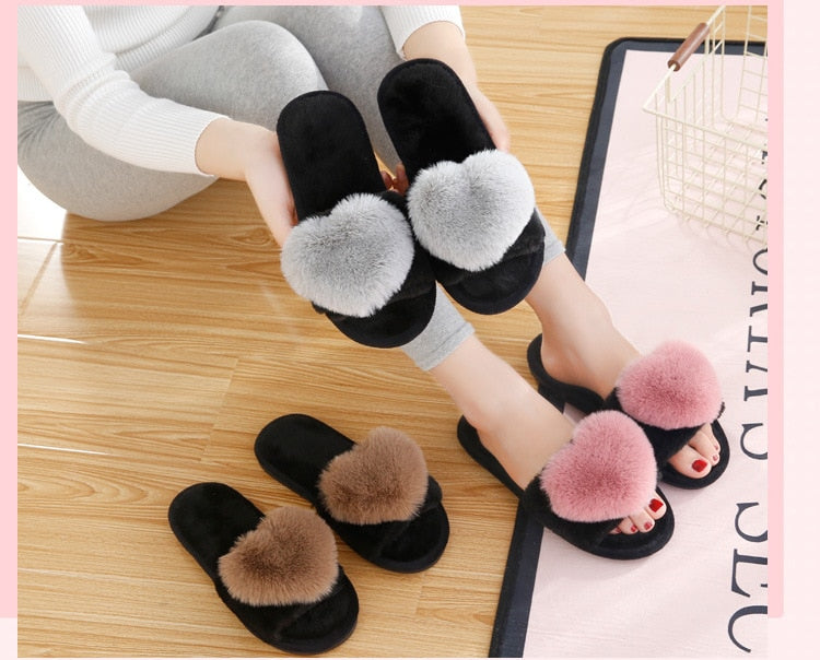 Women Love Heart Cotton Slippers