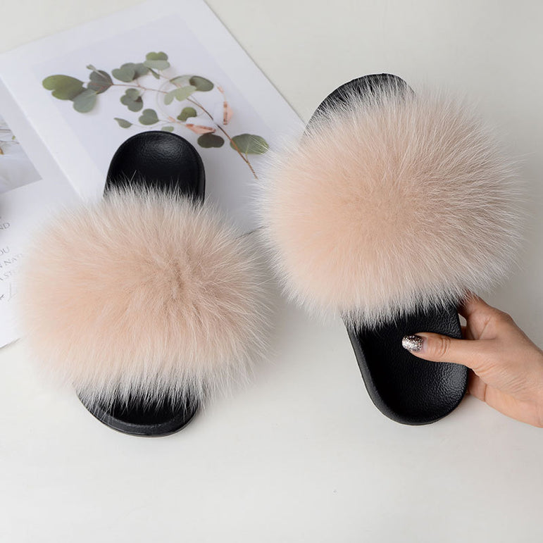 Women Fur Slippers Warm Fox Fur Slippers