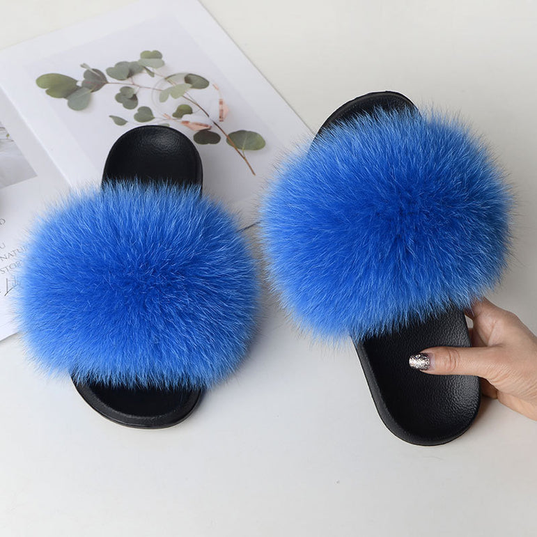 Women Fur Slippers Warm Fox Fur Slippers