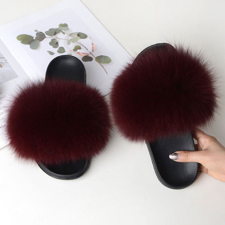 Women Fur Slippers Warm Fox Fur Slippers