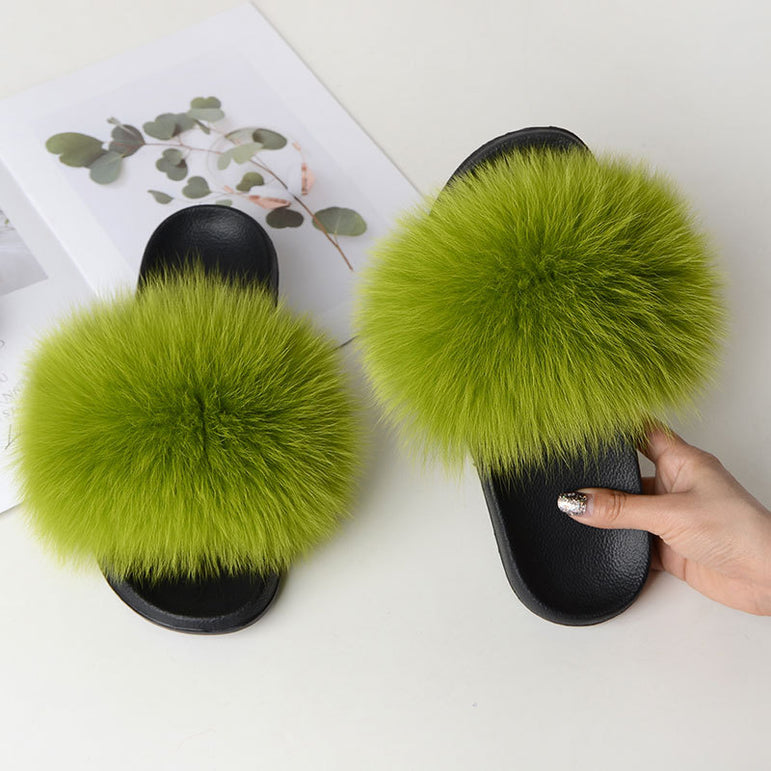 Women Fur Slippers Warm Fox Fur Slippers