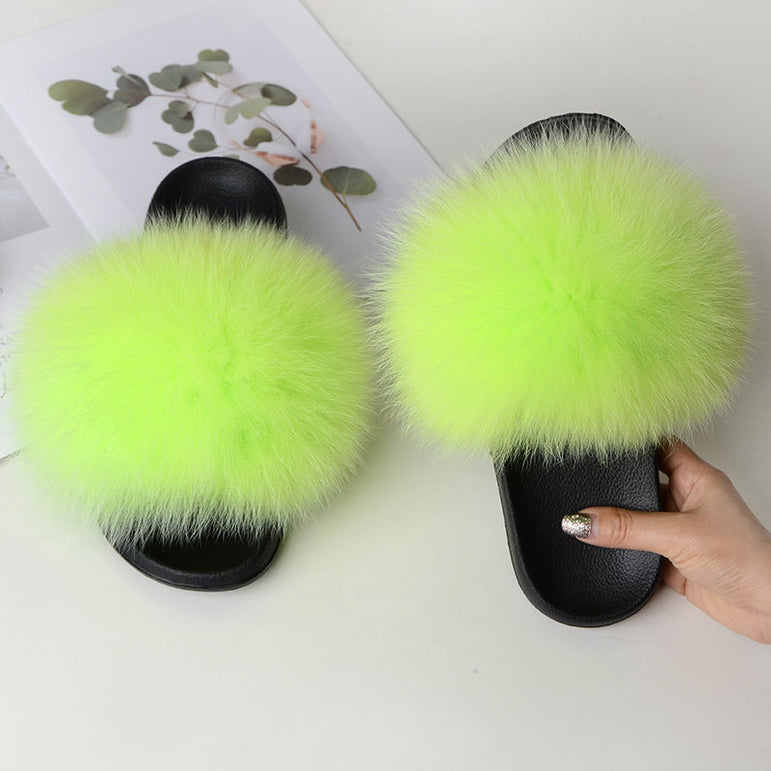 Women Fur Slippers Warm Fox Fur Slippers