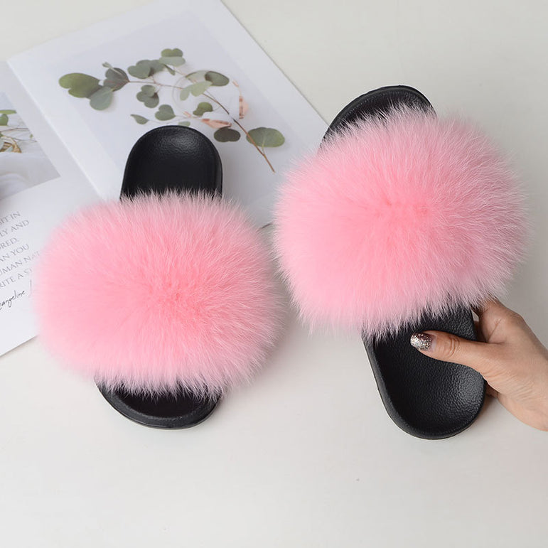 Women Fur Slippers Warm Fox Fur Slippers