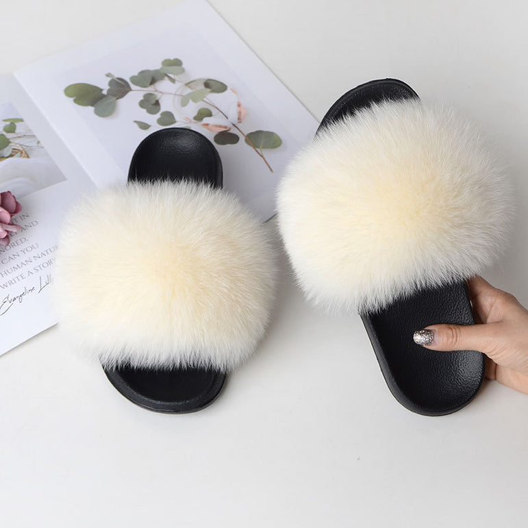 Women Fur Slippers Warm Fox Fur Slippers