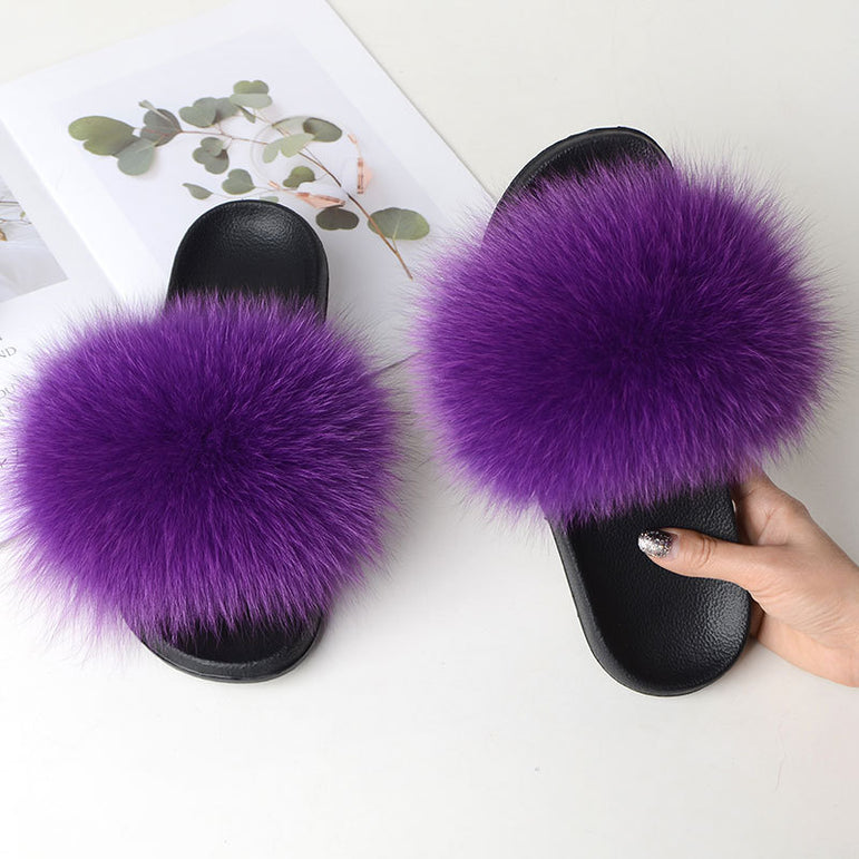 Women Fur Slippers Warm Fox Fur Slippers