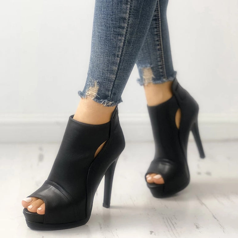 Thin Zipper Peep Toe gladiator pumps