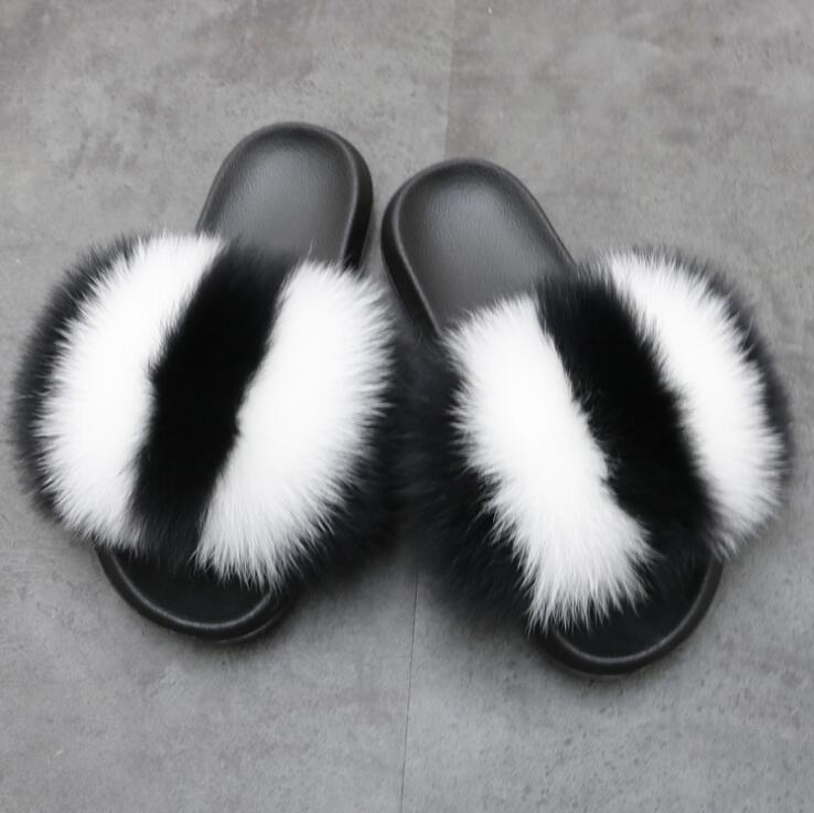 Fluffy Women Brand Fashion Fox Fur Slippers