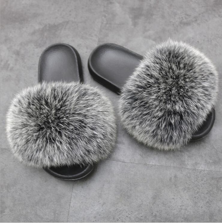 Fluffy Women Brand Fashion Fox Fur Slippers