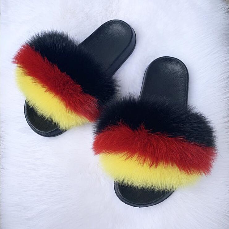 Fluffy Women Brand Fashion Fox Fur Slippers