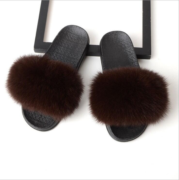 Fluffy Women Brand Fashion Fox Fur Slippers