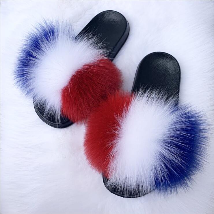 Fluffy Women Brand Fashion Fox Fur Slippers