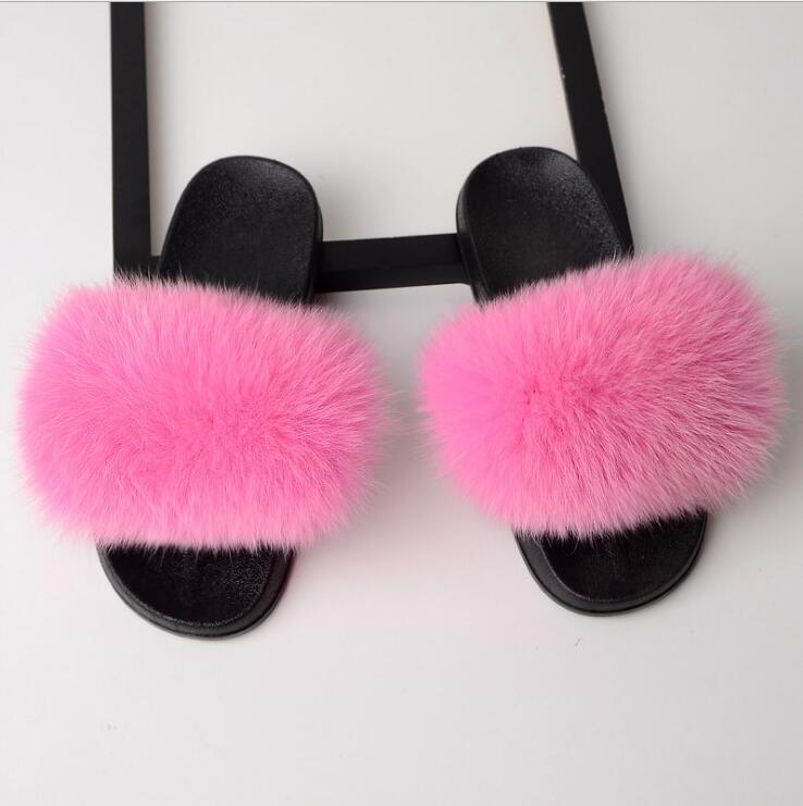 Fluffy Women Brand Fashion Fox Fur Slippers